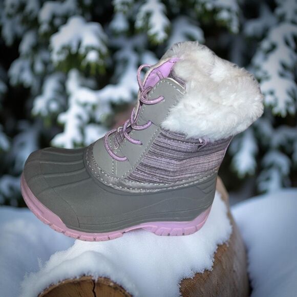 Oshkosh BGosh Toddler Purple Faux Fur Side Zipper Elastic Lace Boots 5 - Picture 1 of 7